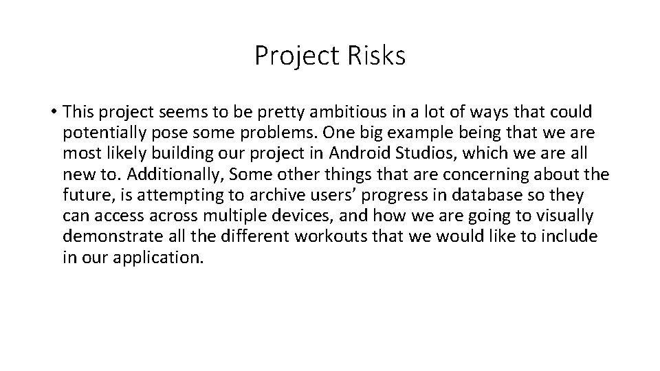 Project Risks • This project seems to be pretty ambitious in a lot of
