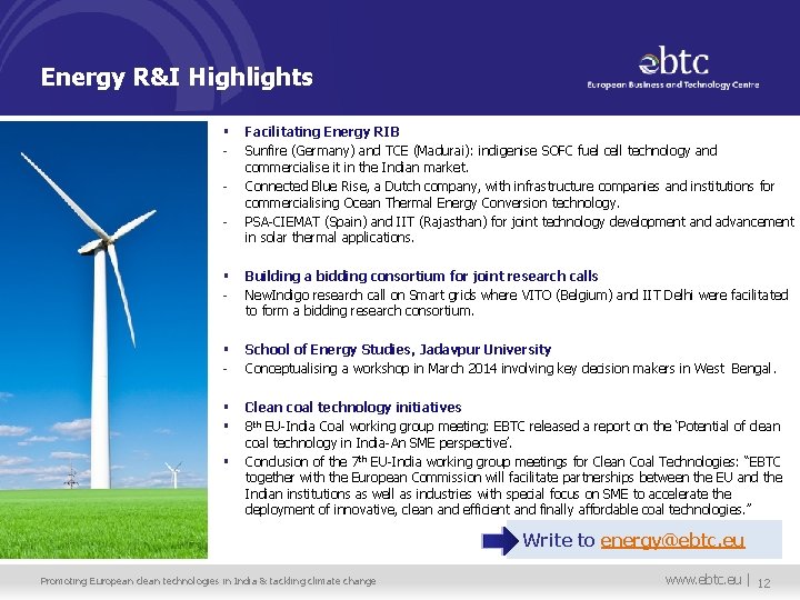 Energy R&I Highlights § - Facilitating Energy RIB Sunfire (Germany) and TCE (Madurai): indigenise