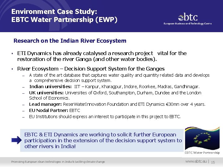 Environment Case Study: EBTC Water Partnership (EWP) March 2013 Research on the Indian River