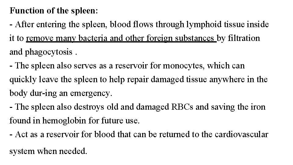 Function of the spleen: After entering the spleen, blood flows through lymphoid tissue inside