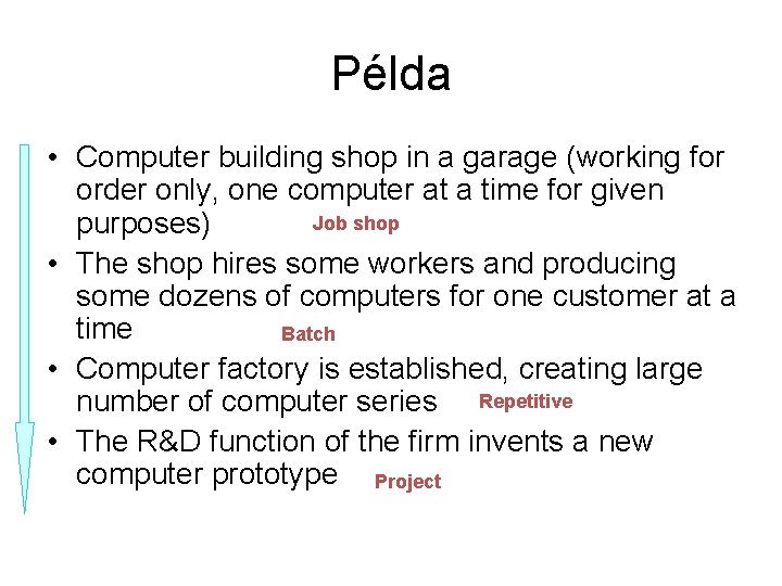 Példa • Computer building shop in a garage (working for order only, one computer