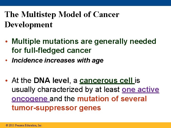 The Multistep Model of Cancer Development • Multiple mutations are generally needed for full-fledged