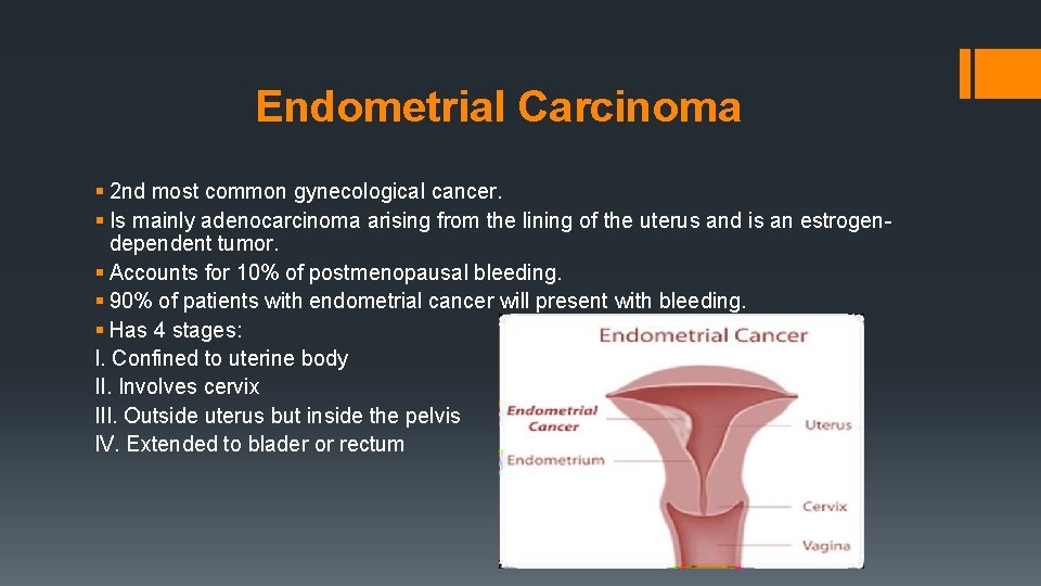 Endometrial Carcinoma § 2 nd most common gynecological cancer. § Is mainly adenocarcinoma arising