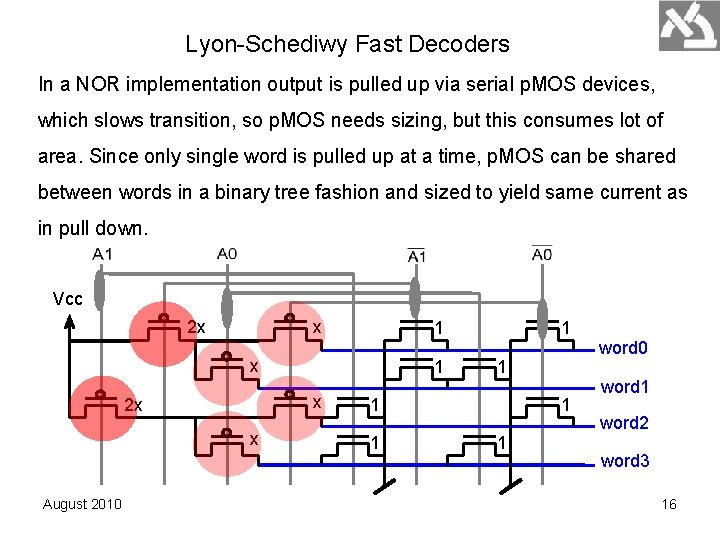 Lyon-Schediwy Fast Decoders In a NOR implementation output is pulled up via serial p.