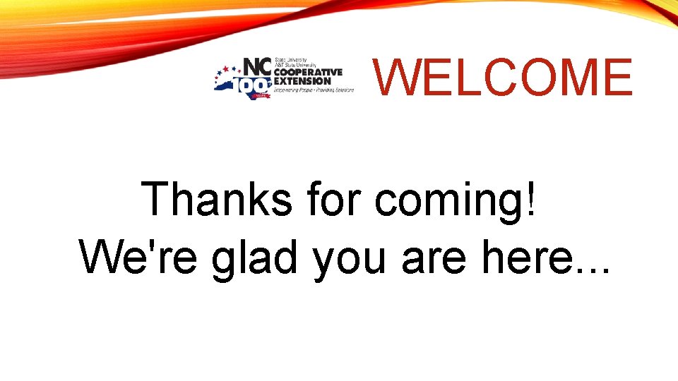 WELCOME Thanks for coming! We're glad you are here. . . 