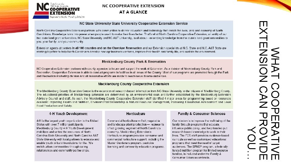 WHAT COOPERATIVE EXTENSION CAN PROVIDE YOU… 