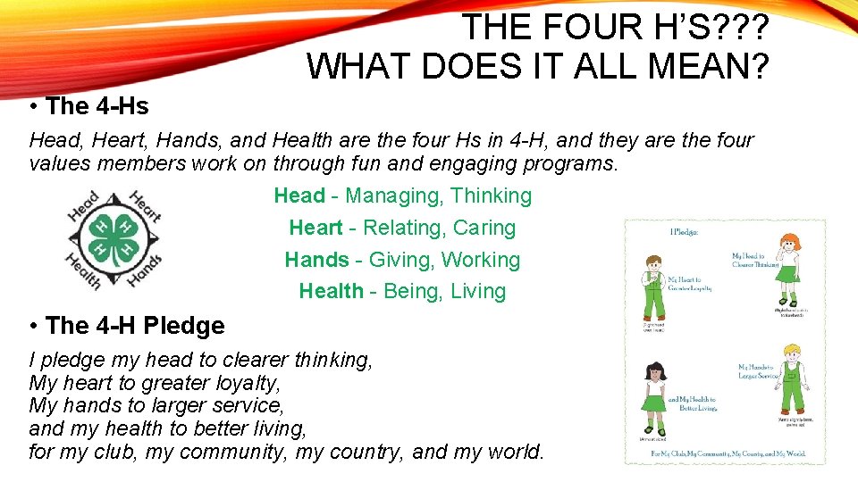 THE FOUR H’S? ? ? WHAT DOES IT ALL MEAN? • The 4 -Hs