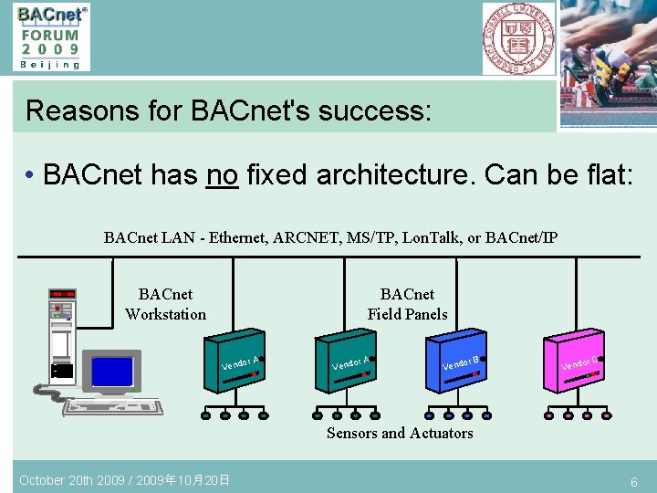 Reasons for BACnet's success: • BACnet has no fixed architecture. Can be flat: BACnet