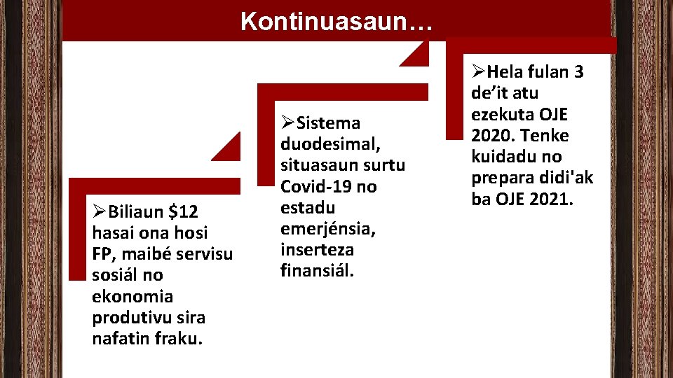 Kontinuasaun… ØBiliaun $12 hasai ona hosi FP, maibé servisu sosiál no ekonomia produtivu sira