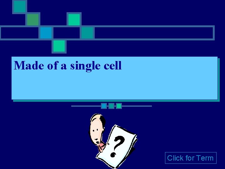 Made of a single cell Click for Term 