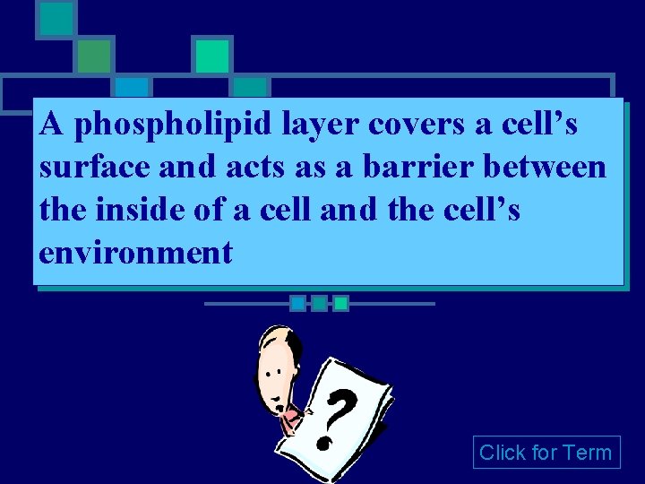 A phospholipid layer covers a cell’s surface and acts as a barrier between the