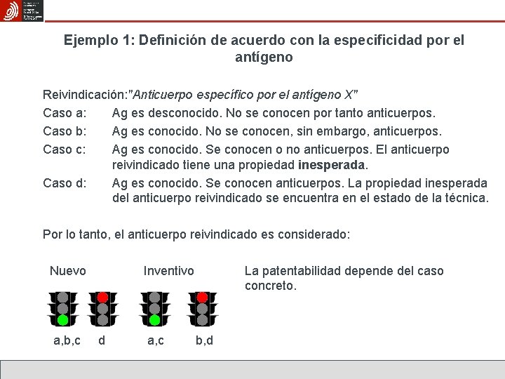 Ejemplo 1: Definición de acuerdo con la especificidad por el antígeno Reivindicación: "Anticuerpo específico