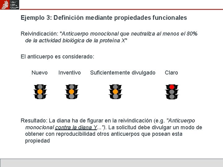 Ejemplo 3: Definición mediante propiedades funcionales Reivindicación: "Anticuerpo monoclonal que neutraliza al menos el