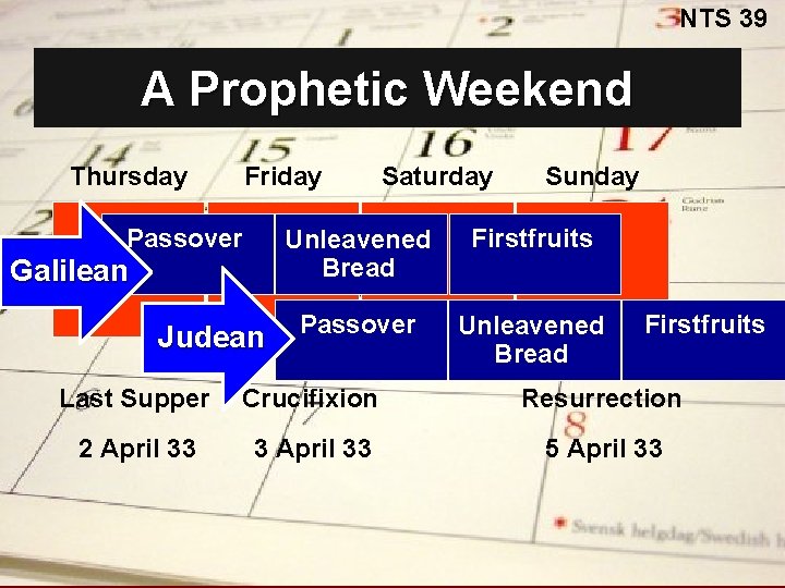 NTS 39 A Prophetic Weekend Thursday Friday Passover Galilean Judean Saturday Sunday Unleavened Bread