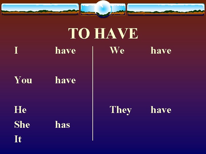 TO HAVE I have You have He She It has We have They have