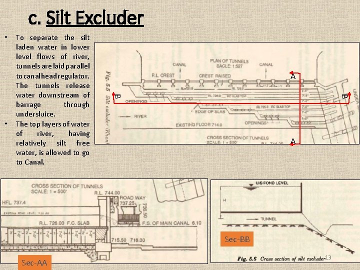 c. Silt Excluder • A B B • To separate the silt laden water