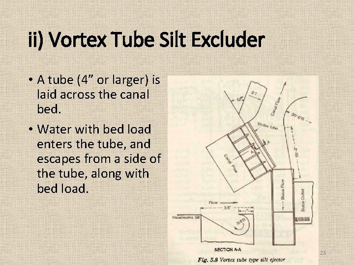 ii) Vortex Tube Silt Excluder • A tube (4” or larger) is laid across