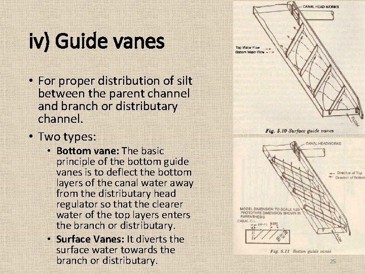 iv) Guide vanes • For proper distribution of silt between the parent channel and