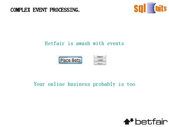 COMPLEX EVENT PROCESSING. Betfair is awash with events Your online business probably is too