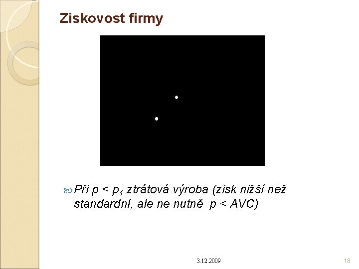 Ziskovost firmy Při p < p 1 ztrátová výroba (zisk nižší než standardní, ale