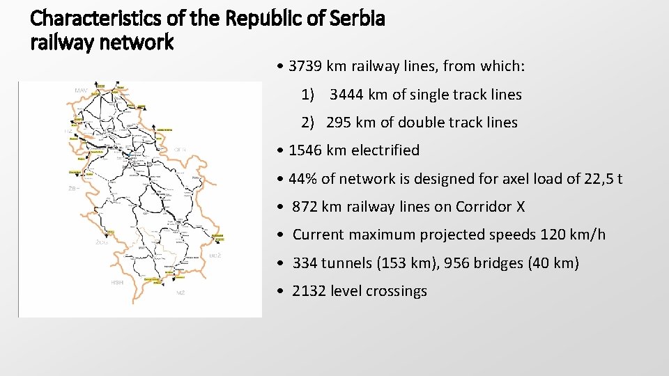 Characteristics of the Republic of Serbia railway network • 3739 km railway lines, from