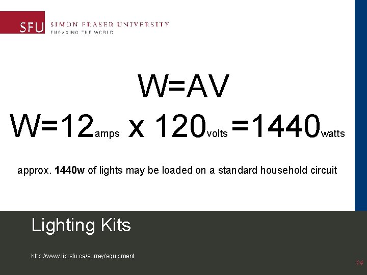 W=12 amps W=AV x 120 =1440 volts watts approx. 1440 w of lights may