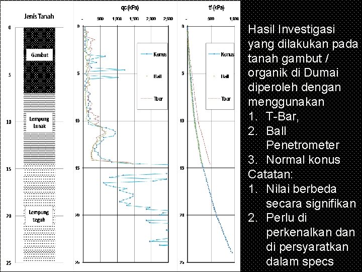 Hasil Investigasi yang dilakukan pada tanah gambut / organik di Dumai diperoleh dengan menggunakan