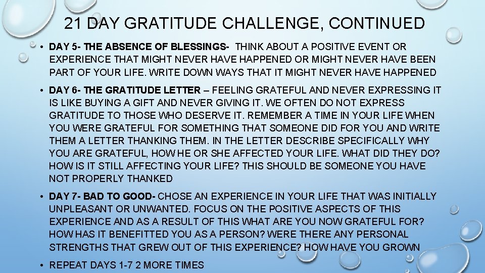 21 DAY GRATITUDE CHALLENGE, CONTINUED • DAY 5 - THE ABSENCE OF BLESSINGS- THINK