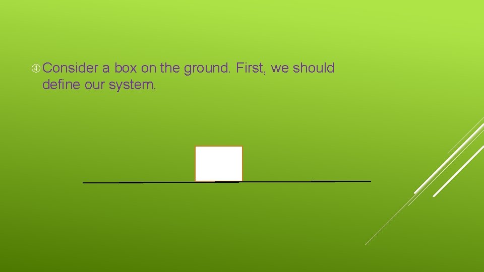  Consider a box on the ground. First, we should define our system. 