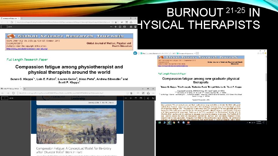 BURNOUT 21 -25 IN PHYSICAL THERAPISTS 