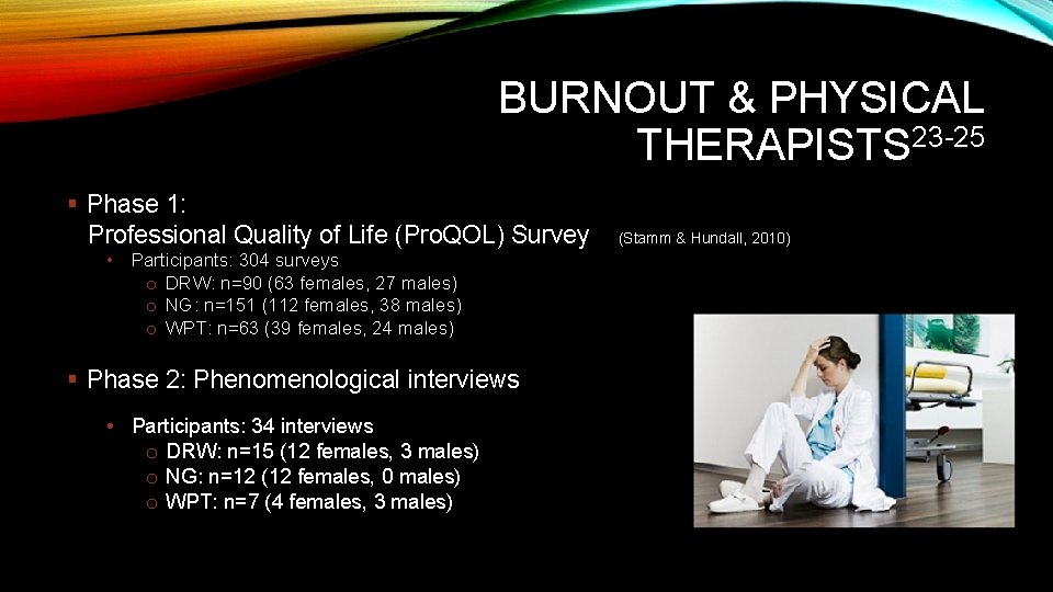 BURNOUT & PHYSICAL THERAPISTS 23 -25 § Phase 1: Professional Quality of Life (Pro.