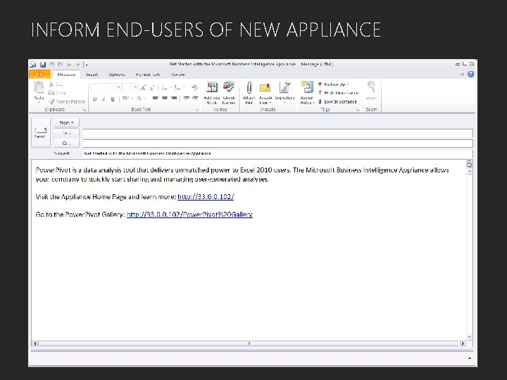 INFORM END-USERS OF NEW APPLIANCE 