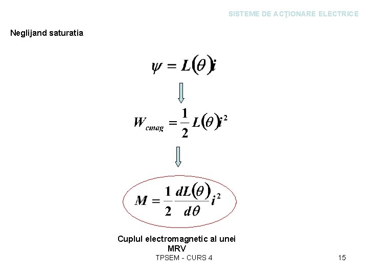 SISTEME DE ACŢIONARE ELECTRICE Neglijand saturatia Cuplul electromagnetic al unei MRV TPSEM - CURS