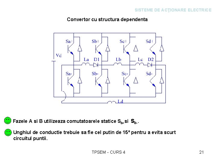 SISTEME DE ACŢIONARE ELECTRICE Convertor cu structura dependenta Fazele A si B utilizeaza comutatoarele