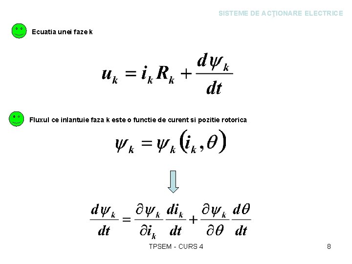 SISTEME DE ACŢIONARE ELECTRICE Ecuatia unei faze k Fluxul ce inlantuie faza k este