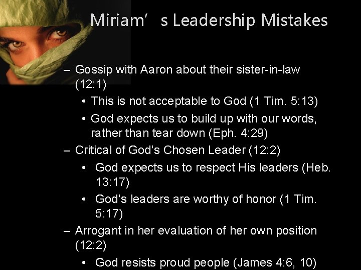 Miriam’s Leadership Mistakes – Gossip with Aaron about their sister-in-law (12: 1) • This Miriam’s Leadership Mistakes – Gossip with Aaron about their sister-in-law (12: 1) • This