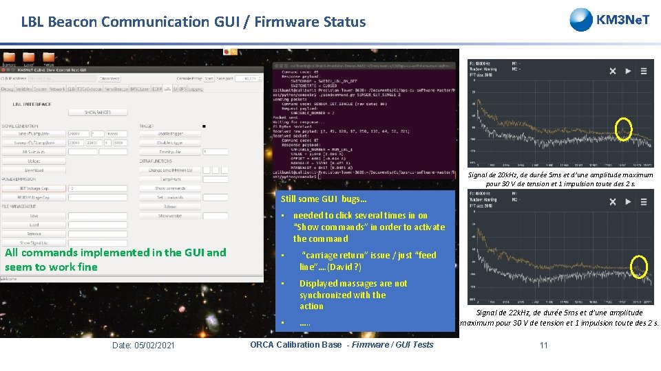 LBL Beacon Communication GUI / Firmware Status Signal de 20 k. Hz, de durée
