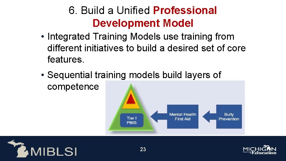 6. Build a Unified Professional Development Model • Integrated Training Models use training from