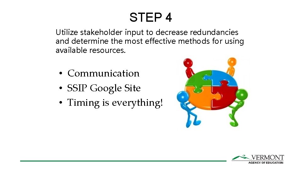 STEP 4 Utilize stakeholder input to decrease redundancies and determine the most effective methods
