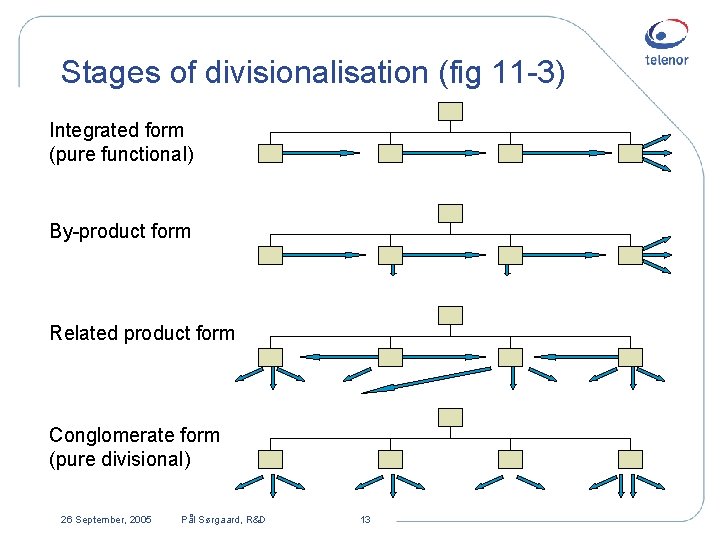 Stages of divisionalisation (fig 11 -3) Integrated form (pure functional) By-product form Related product