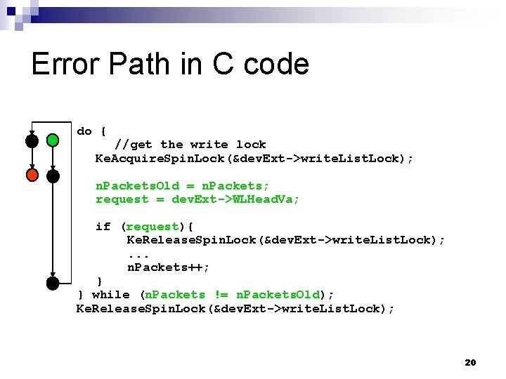 Error Path in C code do { //get the write lock Ke. Acquire. Spin.
