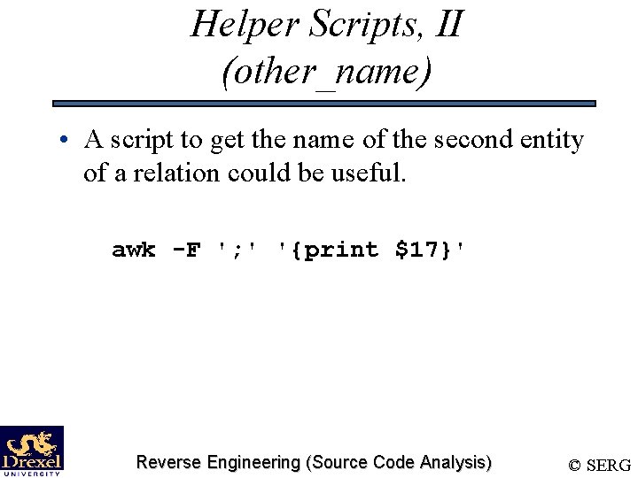 Helper Scripts, II (other_name) • A script to get the name of the second