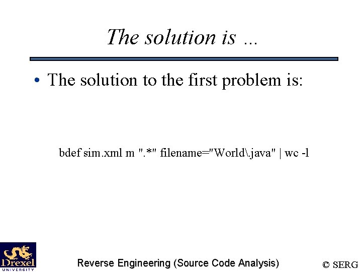 The solution is … • The solution to the first problem is: bdef sim.