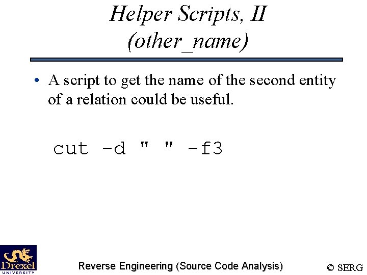 Helper Scripts, II (other_name) • A script to get the name of the second