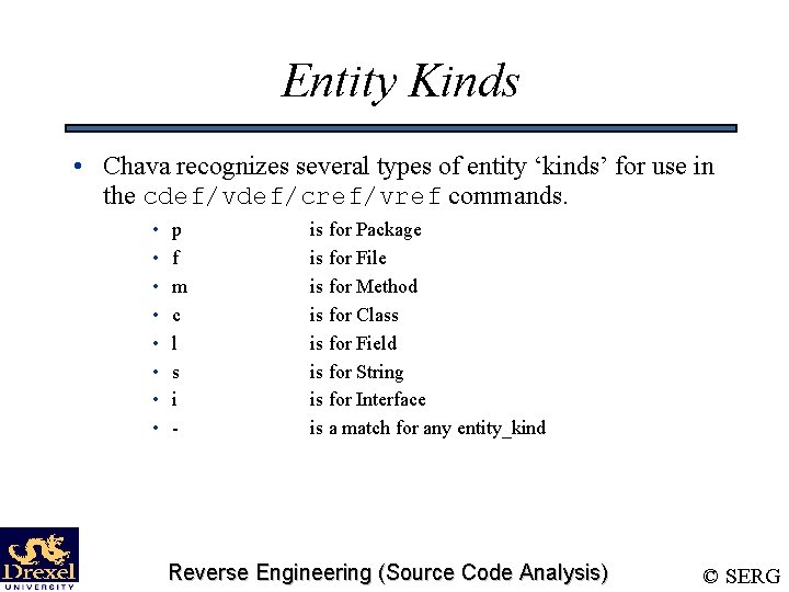 Entity Kinds • Chava recognizes several types of entity ‘kinds’ for use in the
