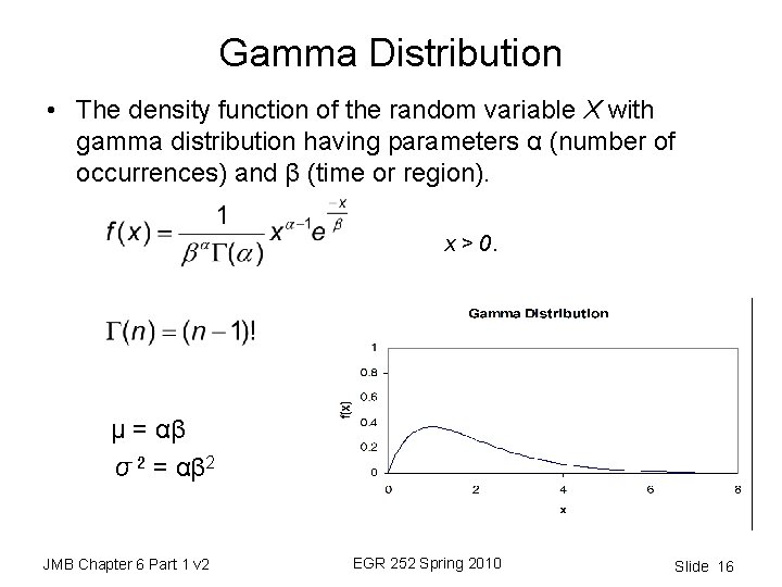 Gamma Distribution • The density function of the random variable X with gamma distribution