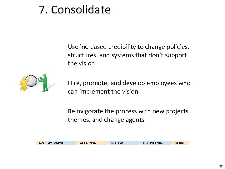 7. Consolidate Use increased credibility to change policies, structures, and systems that don’t support