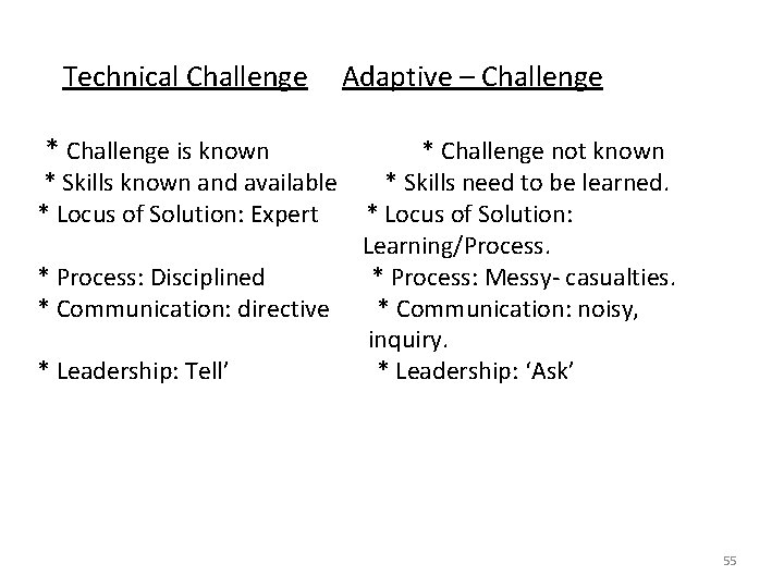 Technical Challenge Adaptive – Challenge * Challenge is known * Challenge not known *