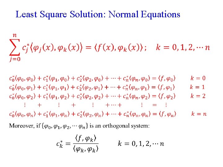 Least Square Solution: Normal Equations • Least Square Solution: Normal Equations •