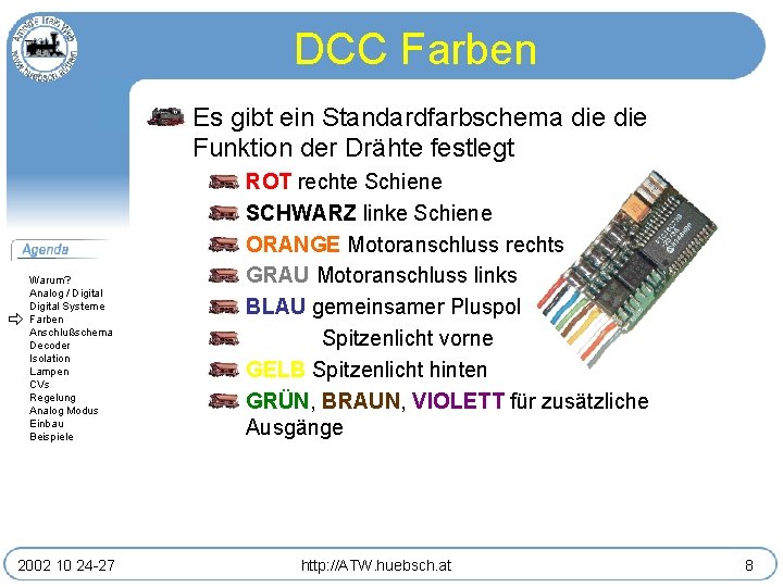 DCC Farben Es gibt ein Standardfarbschema die Funktion der Drähte festlegt Warum? Analog /